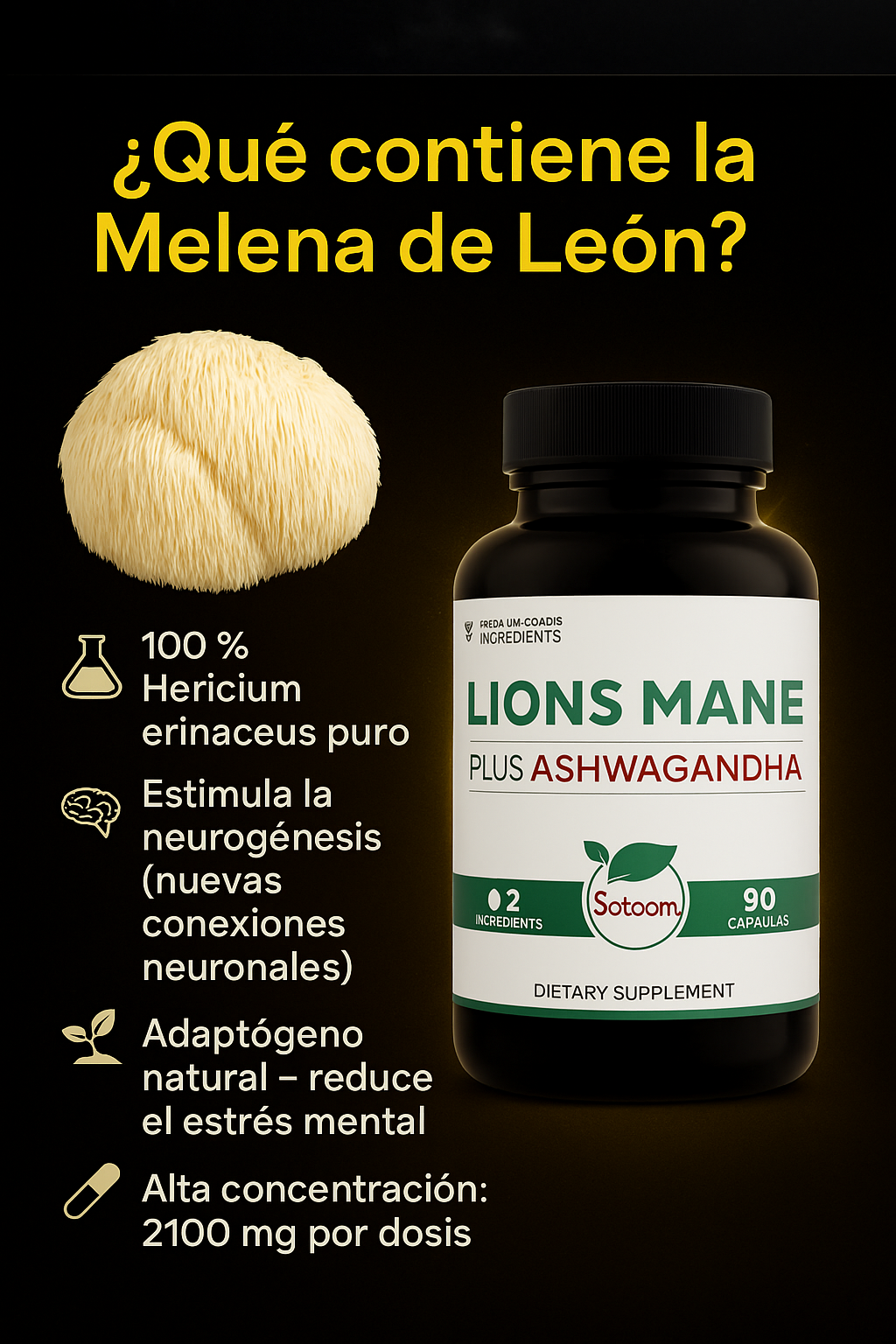 Melena de León 90 Cápsulas para tu Mente, Energía, Enfoque y Memoria + Obsequio (R.Invima)