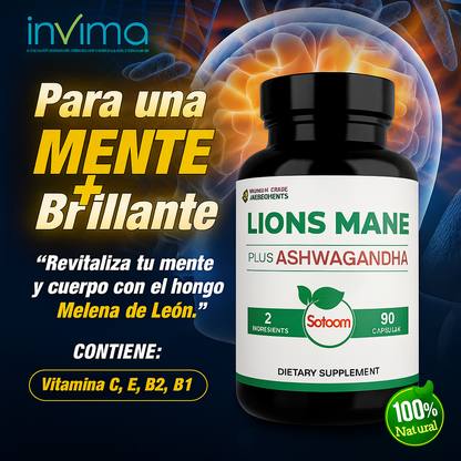 Melena de León 90 Cápsulas para tu Mente, Energía, Enfoque y Memoria + Obsequio (R.Invima)